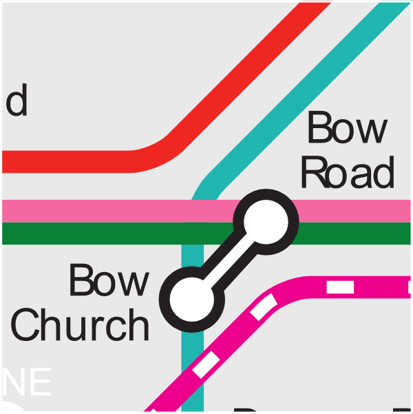 London Underground map of interchange between stations in Bow, East London